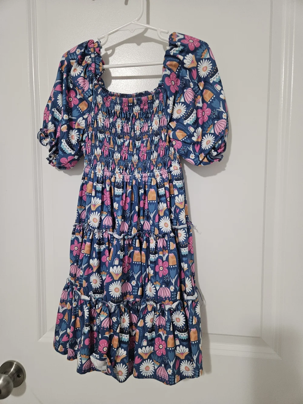 Girls Boutique Blue Floral Smocked Tiered Dress